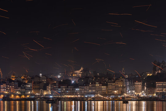 Sky lanterns over Porto during Sao Joao Festival