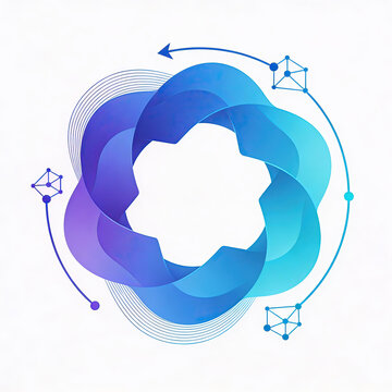 Ethical AI as a circular feedback loop connecting organic shapes and digital nodes, explicit metaphor for continuous monitoring and responsible learning, contemporary tech palette