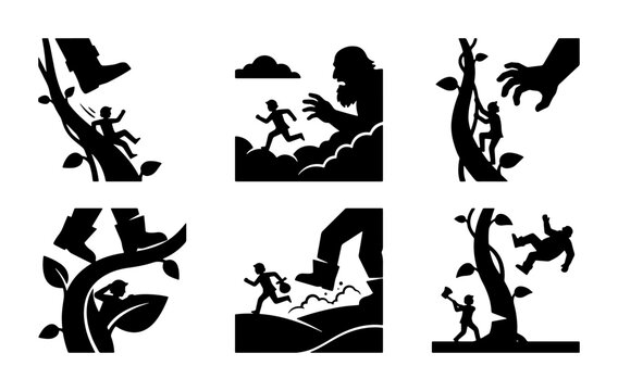 Man climbing beanstalk silhouette for logo