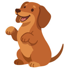 Fototapeta premium Cute cartoon dachshund dog digital illustration standing wagging tail tounge paws friendly excited brown wiener sausage puppy vector pet shop asset transparent flat children pup character tounge art