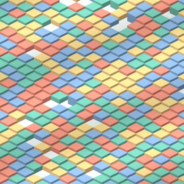 Seamless soft mint and coral isometric pattern background loop