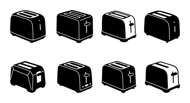 Toaster silhouettes set with retro and modern kitchen appliances for cooking toast, icons for web and print