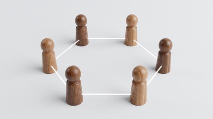 Obraz premium Wooden People Figures Connected in Circle, Business Teamwork Concept, Diversity and Connection Representation on White Background