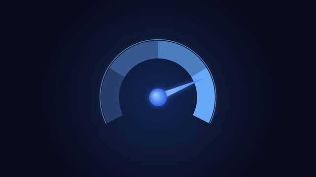 Animated blue speed indicator gauge with rotating needle on dark background for web technology concepts.