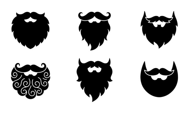 Beard and mustache silhouettes set with different styles for grooming and style concepts for logos