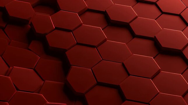 Close-up view of a tessellated surface formed by offset, dark red hexagons with shadowed edges