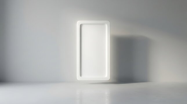 Close up of a modern white light switch on a pale gray wall