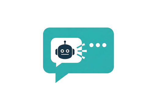 AI chat bubble icon with robot face isolated on transparent background for digital messaging