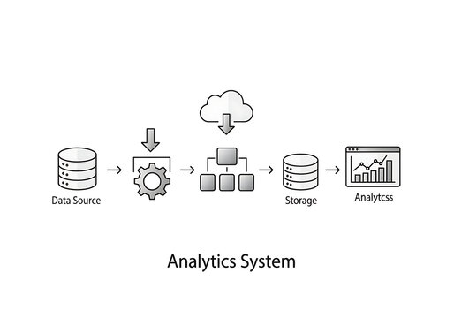 Analytics system workflow diagram icon isolated on transparent background for data management