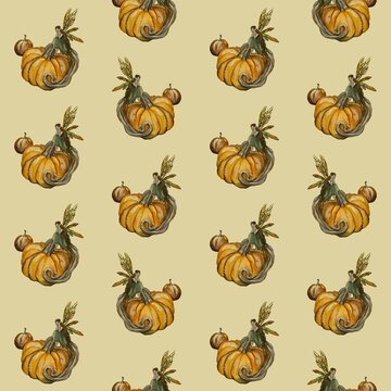 Seamless pattern design of the autumn pumpkins