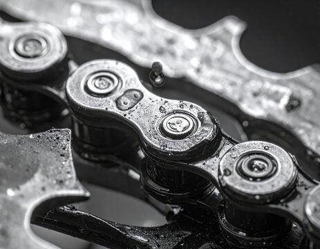 Bicycle chain links covered in oil and grease