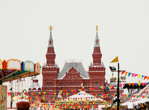 Red Square With Colorful Decorations During a Winter Festival
