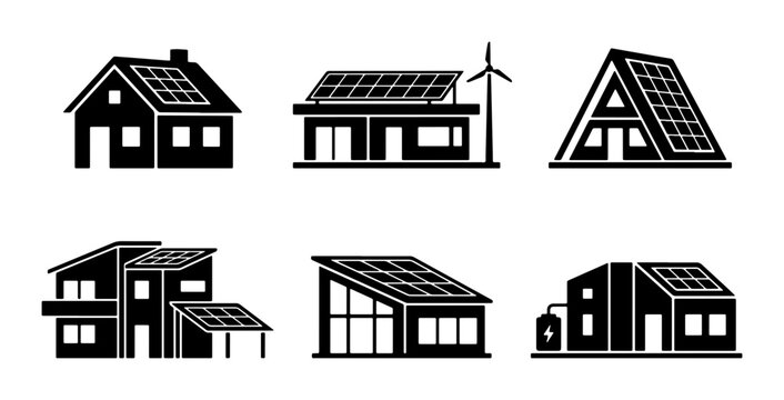 Eco-friendly house icons with solar panels