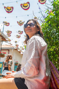 Woman visiting pueblito paisa, medellin, colombia tourism