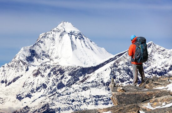 Mount Dhaulagiri with tourist Nepal Himalaya mountain