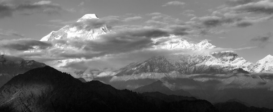 Mount Dhaulagiri black and white Nepal himalaya mountain