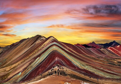 Rainbow mountains Cuzco region in Peru sunset view