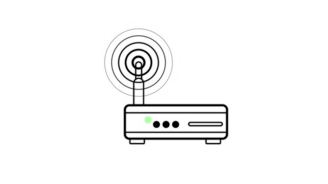 Animated wi-fi router with pulsing signal waves, minimalist line for network connectivity and internet technology concepts