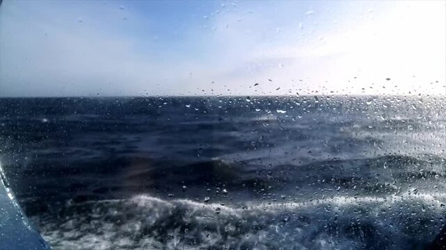 Stormy Ocean Waves Through Ship Porthole Window