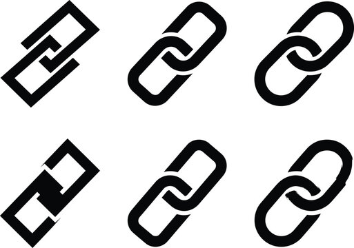 Chain link icons in black solid style representing hyperlink connection url backlink and attachment for website internet and digital connectivity concept