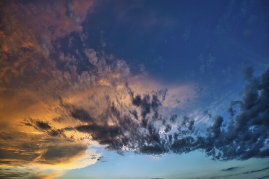 Dramatic, atmospheric cirrocumulus (Cirrocumulus) at sunset