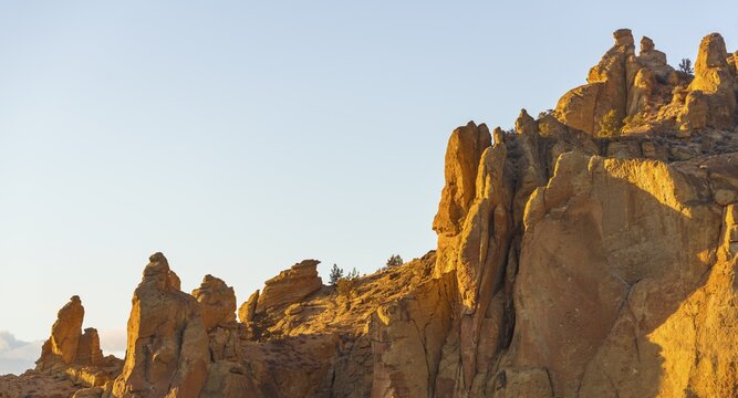 Rock formation The Christian Brothers in the evening light, Smith Rock State Park, Oregon, USA