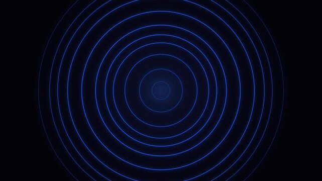 Seamless looping blue concentric circles expanding and contracting on black background for digital and futuristic concepts.