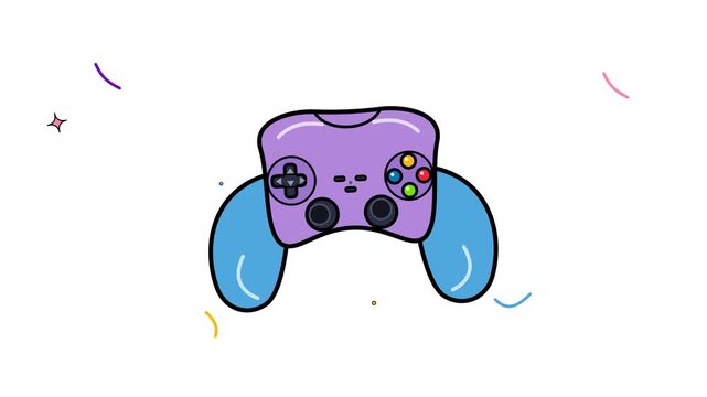Animated enhanced cute purple and blue game controller with floating gaming elements, glowing energy rings, and dynamic particles