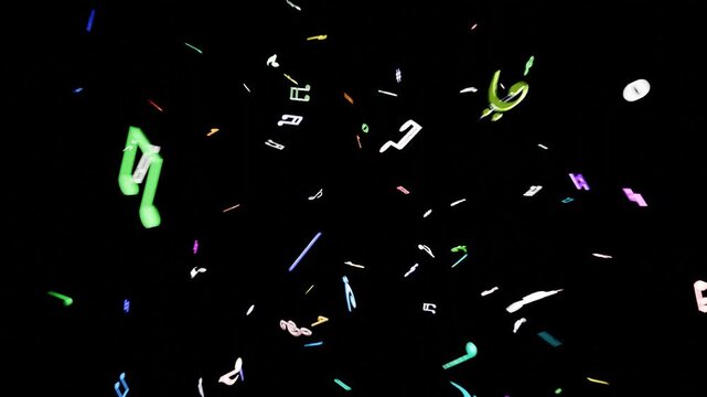 Musical score horizontal flying out music notes audio pulse beats abstract 10 seconds animation screensaver visualiser motion graphics HD video black background