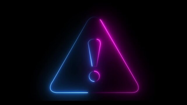 Animation of glowing neon Warning attention icon signal , alert , risk , safety, danger road warning sign animated..