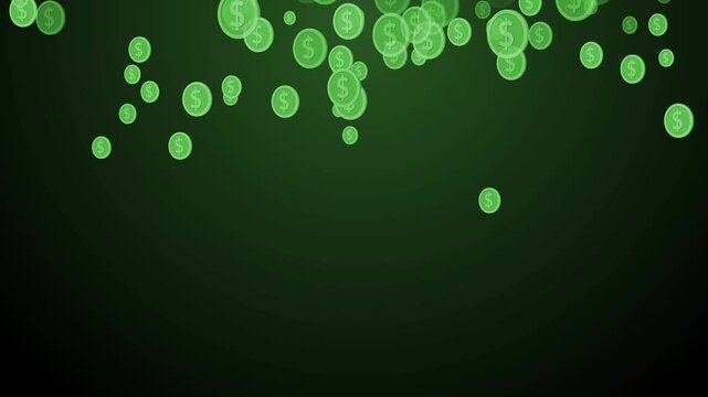 Many dollar coin icons falling showing money rain finance wealth and profit concept animation