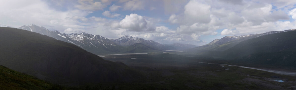 Valley on rainy day in Alaska