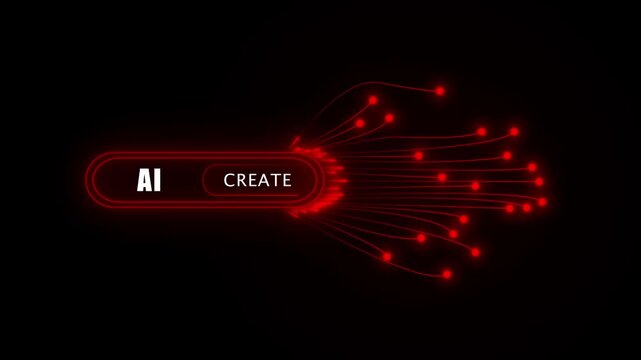 Ai create concept with glowing red neural network data lines and futuristic digital interface motion