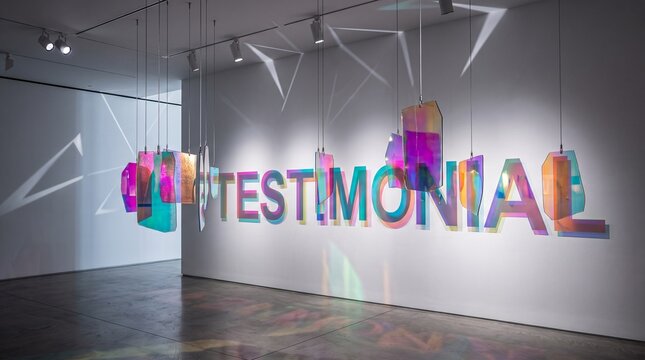 Testimonial Banner Creative 3D Typography, Customer Review, Feedback and Rating Designs for Business Marketing, web banners, Advertising and Promotional Content, Dichroic glass testimonial banner - 2K