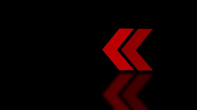 Red Double Chevron Left Arrow Animation with Reflection on Black Background, Modern Navigation Motion Graphic.4k video