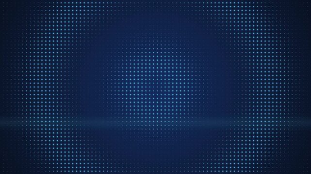 Blue halftone pattern shifts across a dark background creating a digital effect