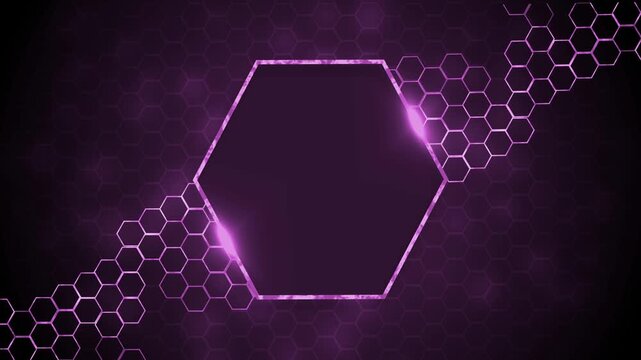 Abstract background with glowing hexagon frame and honeycomb pattern animation