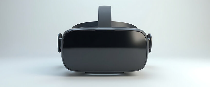 Modern black virtual reality headset with padded straps for immersive gaming and digital experiences.