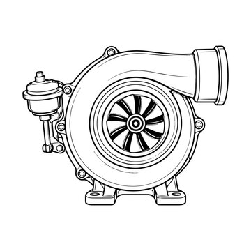 Automotive turbocharger outline vector illustration isolated on white
