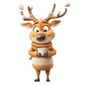 Cartoon reindeer character smiling wearing red christmas sweater celebrating holiday season transparent background with joy