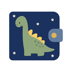 Cute Dinosaur Under Starry Night Leather Wallet Vector Illustration, Cute Dino Purse Clipart, Dark Blue Kids Accessory Graphic © bytaristudio