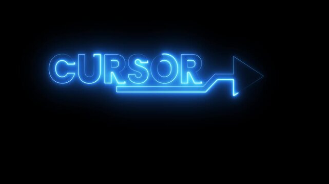 Neon blue light cursor typography logo animation appearing on black background digital art.