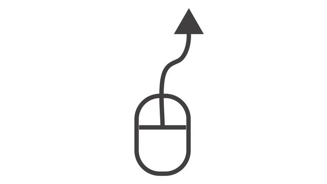 Minimalist black lines drawing computer mouse on white background for technology concepts.