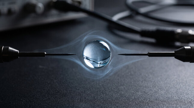 Water Droplet Under an Electrical Field Showing Surface Tension