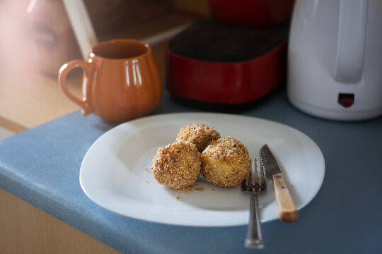 Home made plum dumplings on the plate