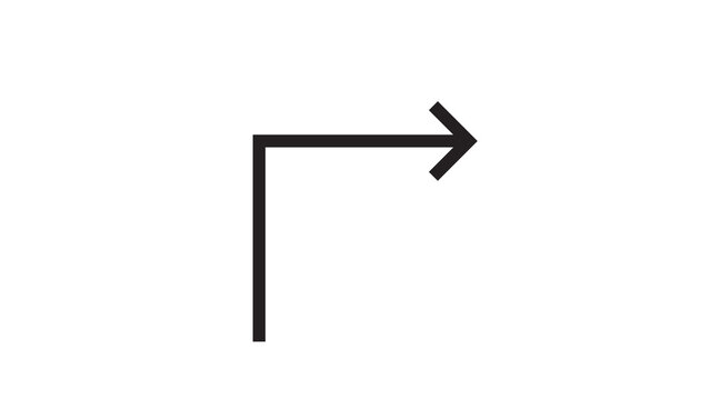 Black thin line right turn arrow icon isolated on white background for navigation design.