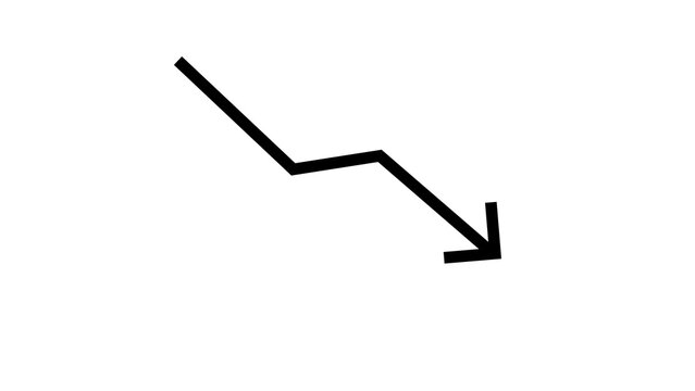 Downward trend arrow chart icon representing decline or falling economy on white backdrop.