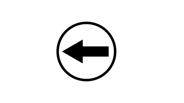 Black circle enclosed left arrow sign for traffic control and website navigation interface.