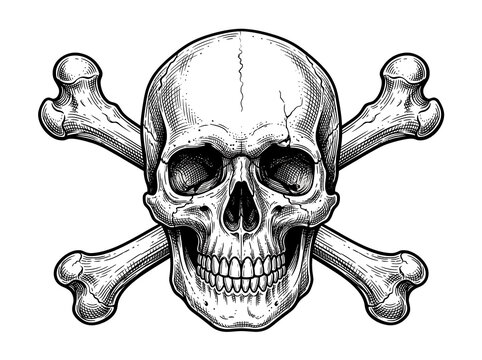 Detailed human skull and crossbones vintage engraving style vector illustration   
