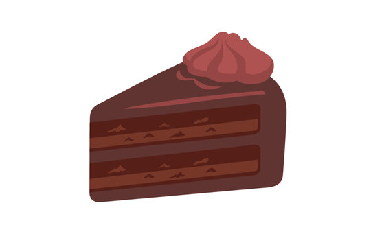 Dark chocolate fudge cake slice vector clipart illustration